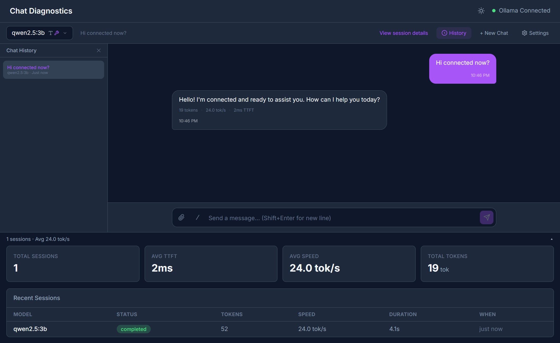 Chat Diagnostics interface